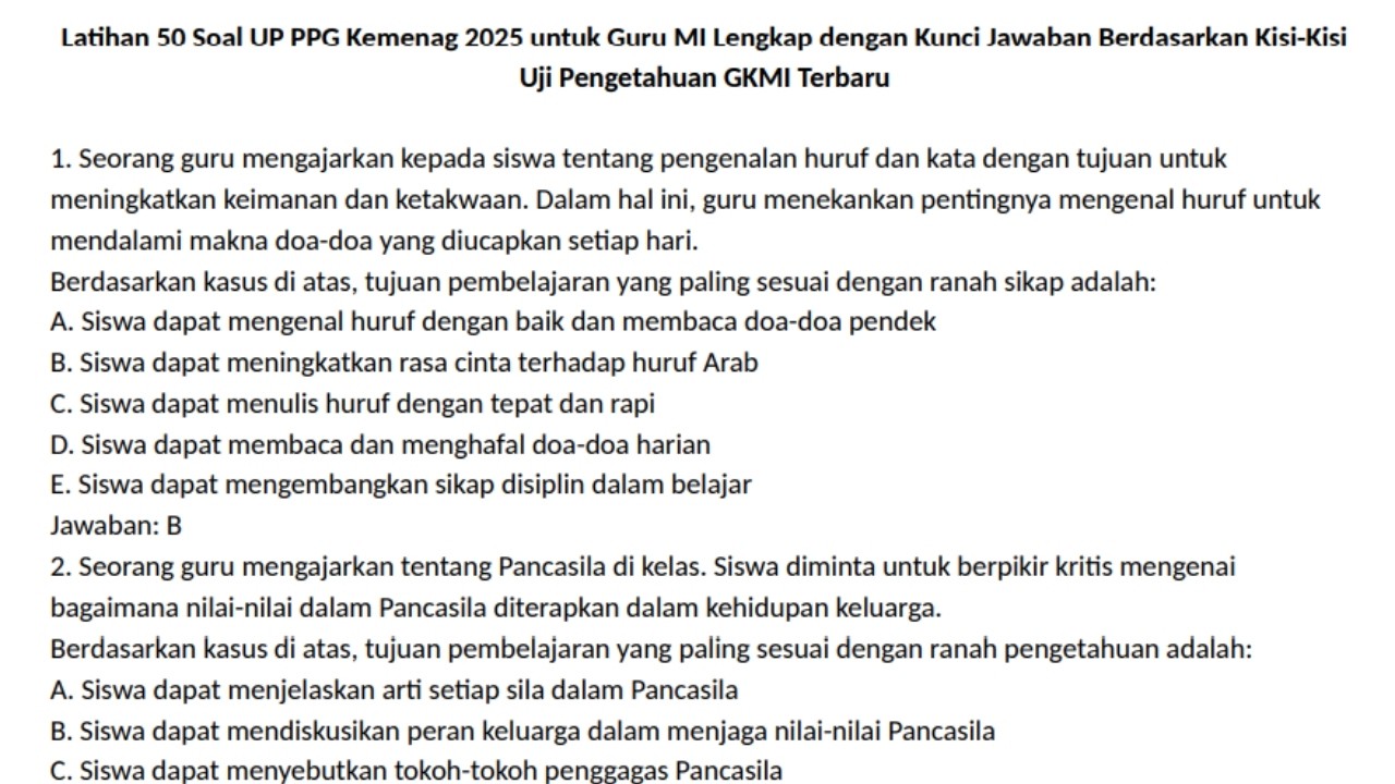 Contoh Soal UP PPG Kemenag 2025