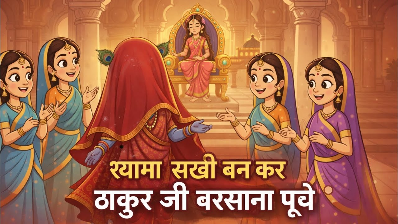 सखी बन कर ठाकुर जी बरसाना पहुंचे||#indreshji #katha #aianimationvideo #indreshji dheshyam #