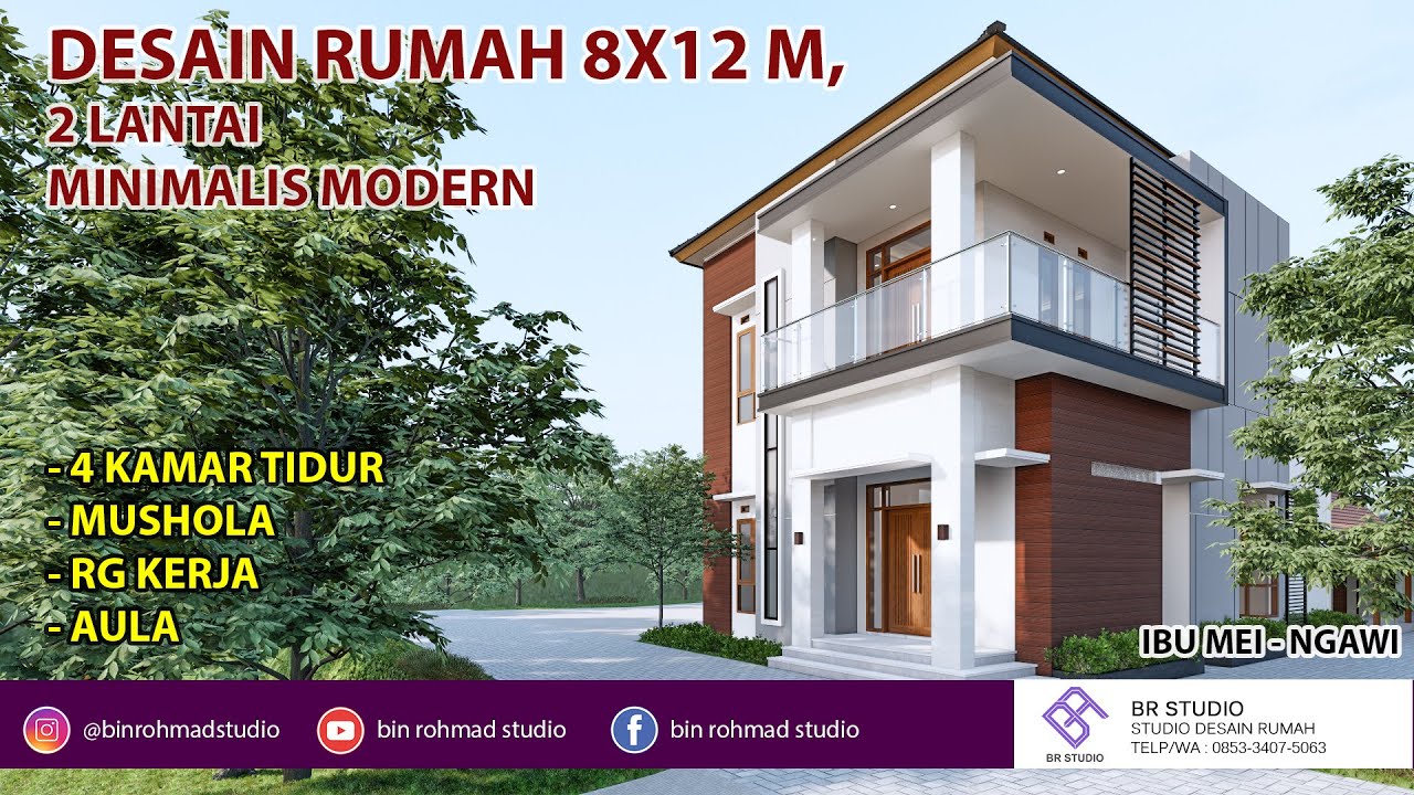 Современный минималистичный дизайн дома 8x12 м, 2 этажа | 4 спальни