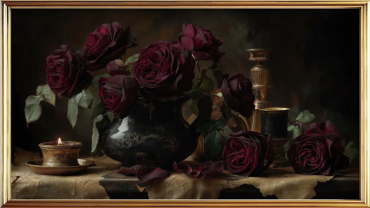 Crimson Elegance – Dark Red Roses Still Life for Frame TV