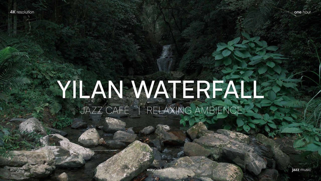 Secret Garden Waterfall with Stream Sounds | 1 Hour Relaxing Ambience | 4K ASMR | Quiet Jazz