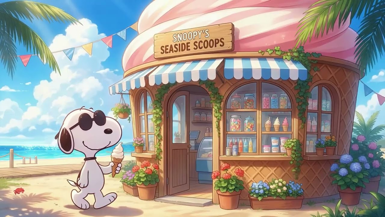 Sunny Beach Vibe at Snoopy's Shop 🍦 Chill Lofi Beats for Working & Focus ☀️ Feel the Ocean Breeze