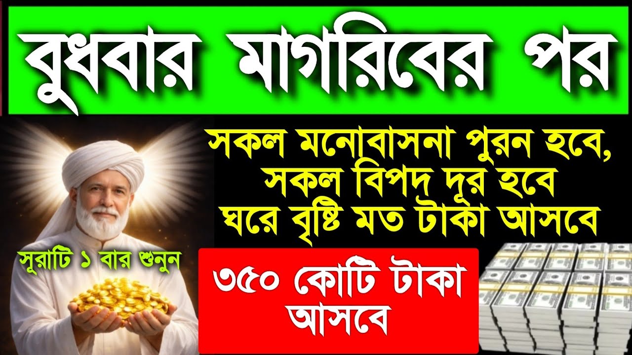 বুধবার মাগরিবের পর সূরাটি ১ বার শুনুন ৩৫০ কোটি টাকা আসবে সকল মনোবাসনা পূরন হবে সকল বিপদ দূর হবে 