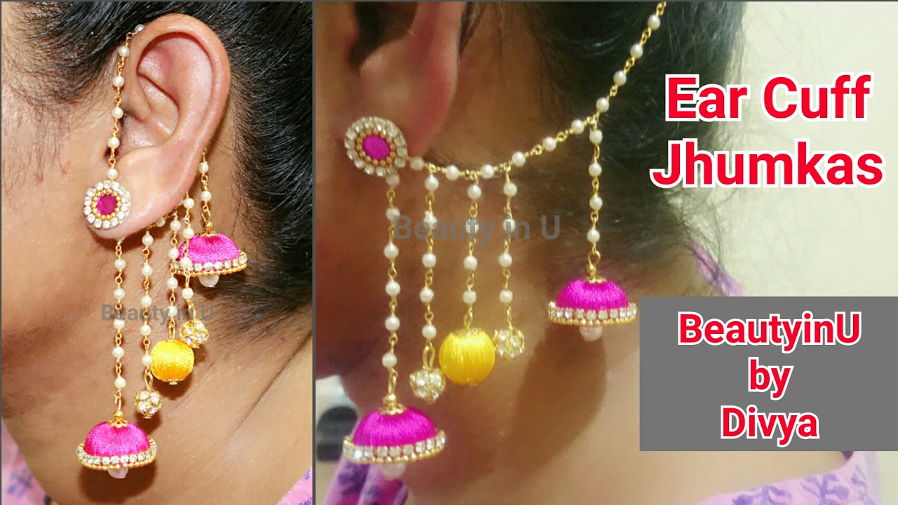 DIY | 2 in 1 Jhumkas | Earcuff Jhumkas making at Home | Silk Thread Earrings