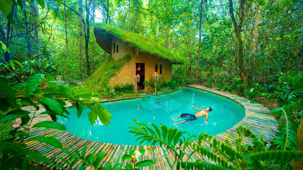 How to Build The Most Comfortable Home With Bamboo Swimming Pool in the Jungle by Ancient Skills