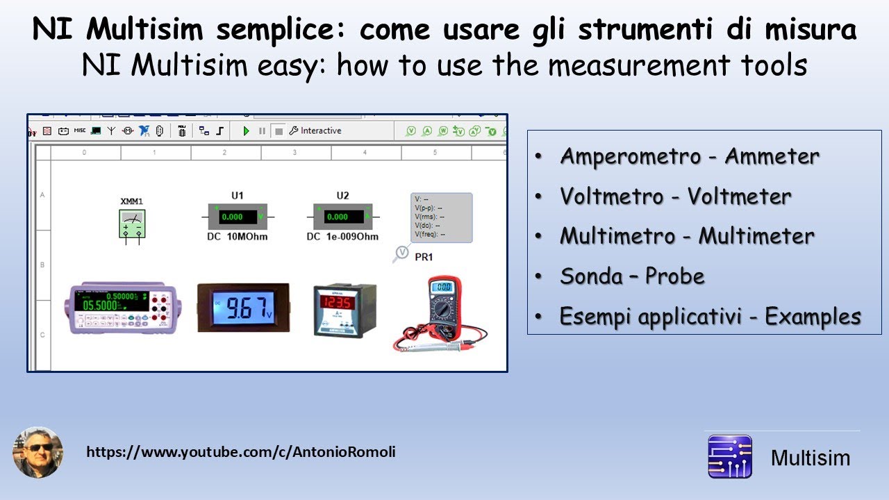 NI Multisim:  Come usare gli strumenti di misura Voltmetro, Amperometro, Multimetro e Probe