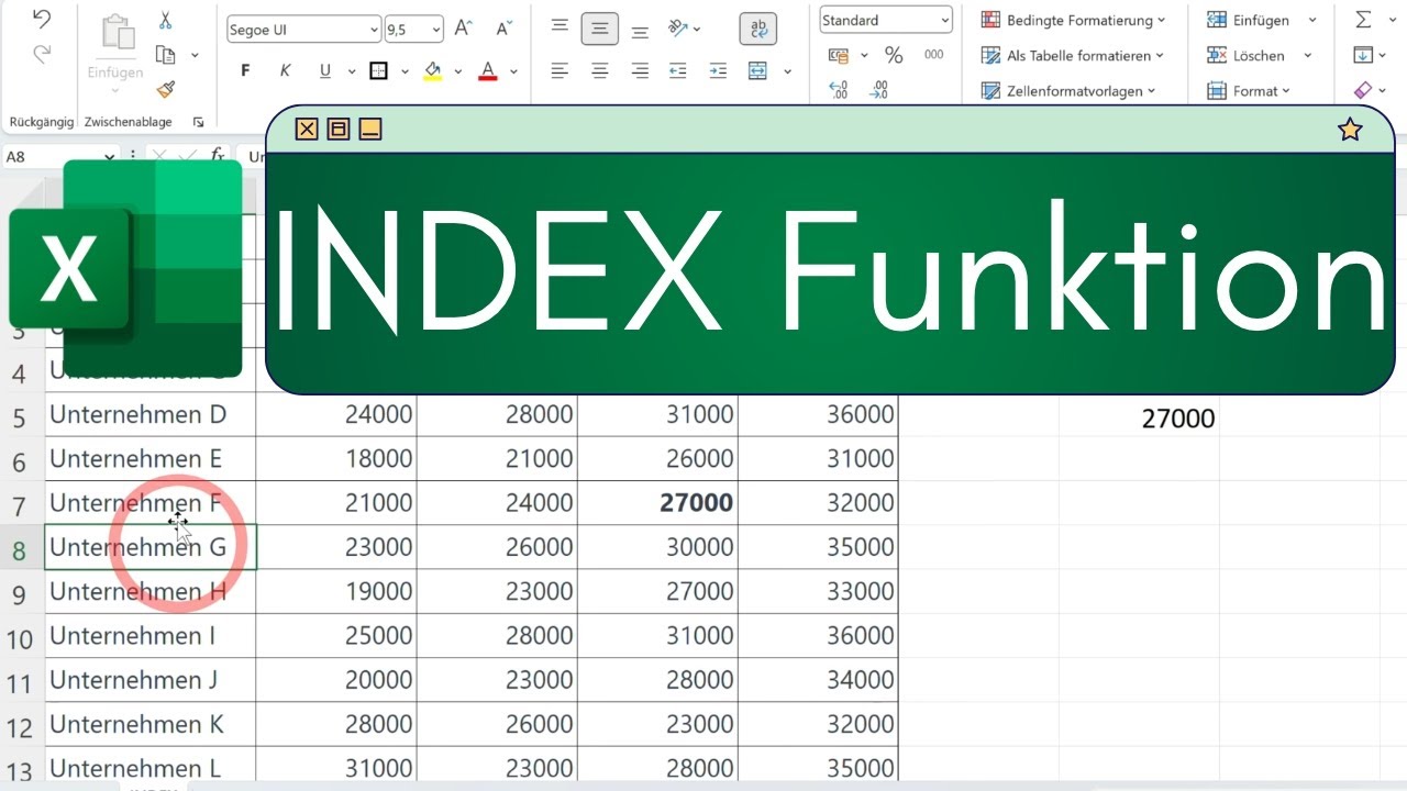 Excel INDEX Funktion und VERGLEICH erkl&auml;rt.