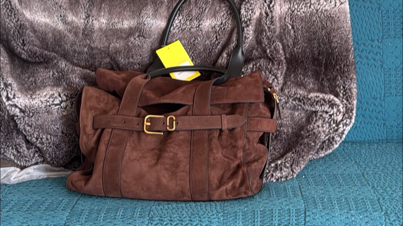 Unboxing Marc Jacobs Belted Dakota Tote in warm brown suede 