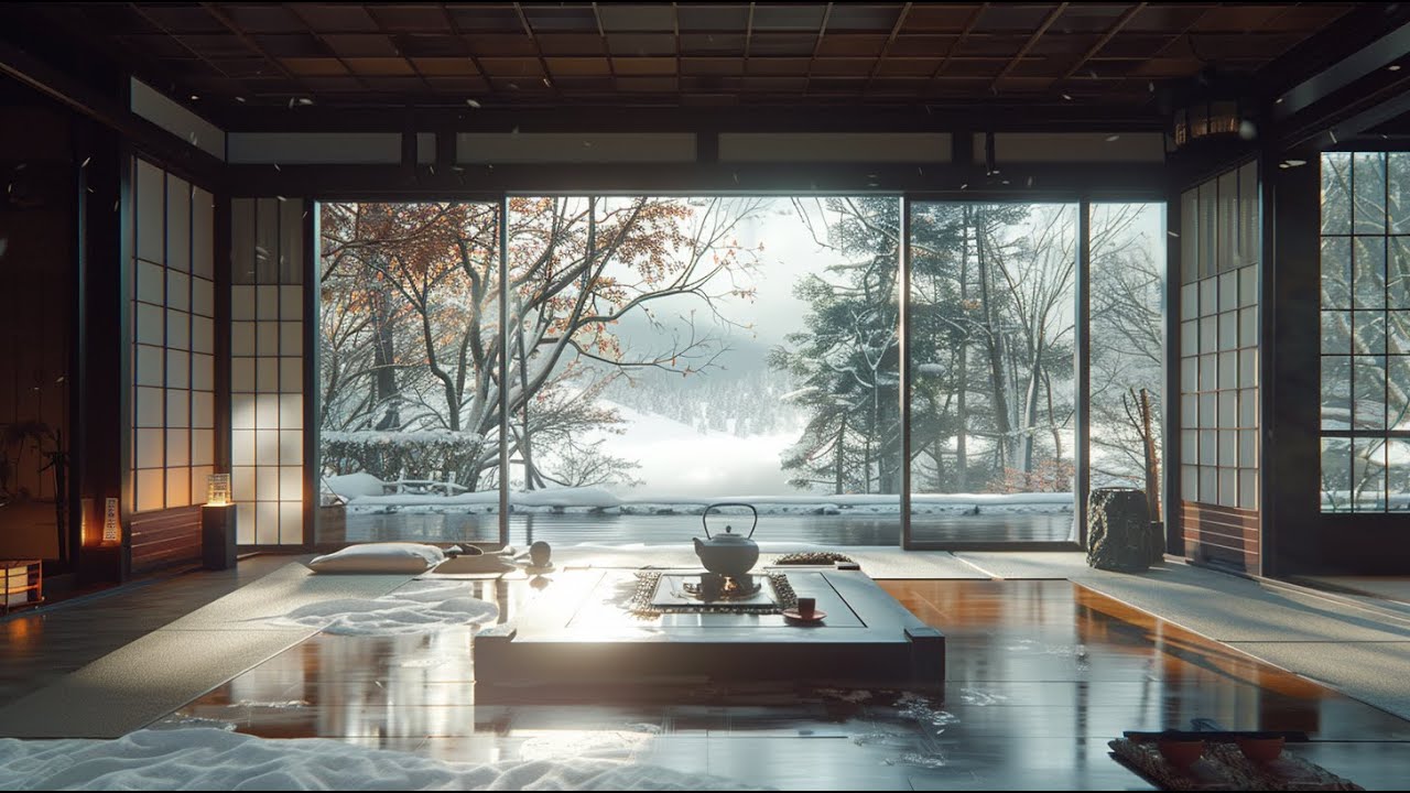 Warm Winter Background Music for Long Study Sessions with Traditional Japanese Fire Sounds