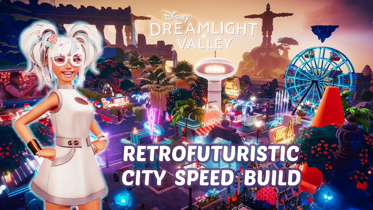 RETROFUTURISTIC CITY 🩵  |  💜 Disney Dreamlight Valley Eternity Isle Speed Build