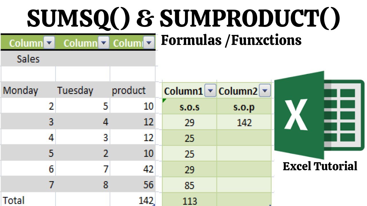 SUMSQ Formula & SUMPRODUCT Formula Excel | Formulas and Functions Excel