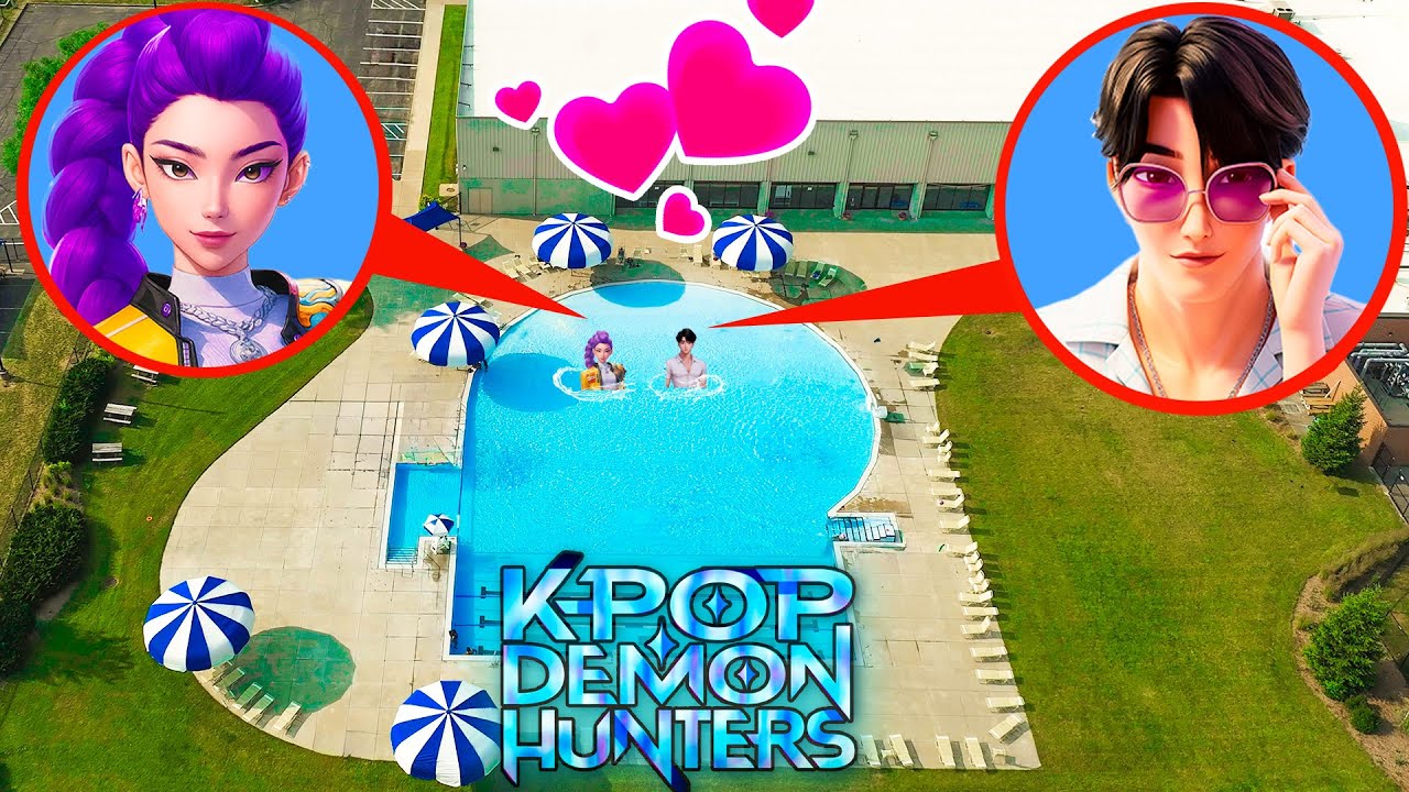 DRONE FOUND KPOP DEMON HUNTERS RUMI AND JINU AT THE POOL AT 3 AM!! (LOVE STORY)