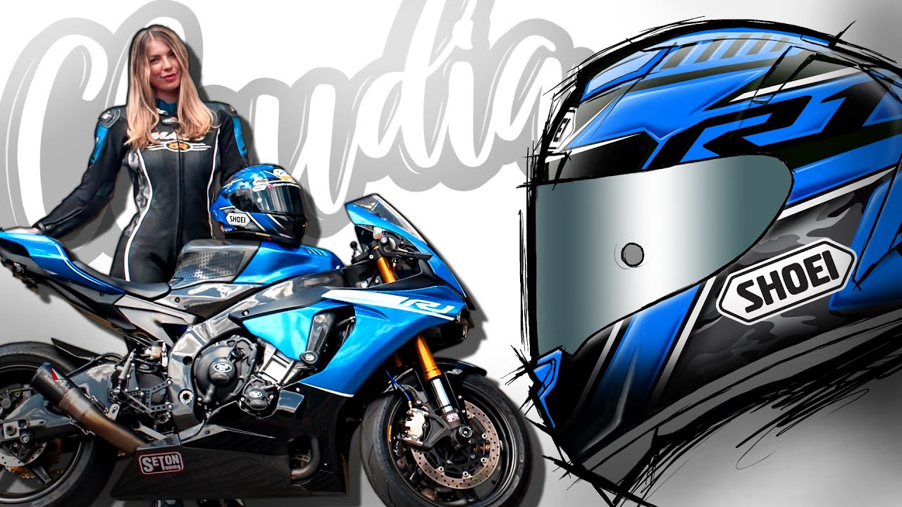 Claudia's 2020 custom painted Shoei helmet