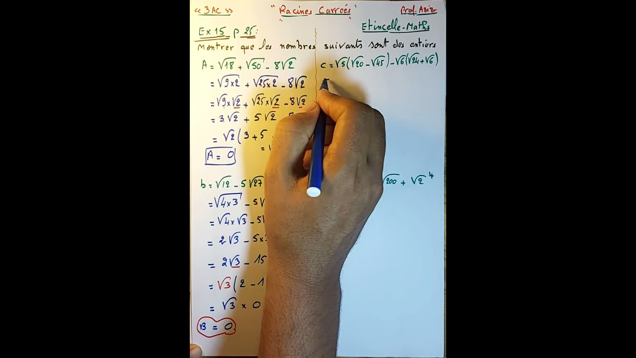 exercice 15 page 25 Étincelle maths  .   réduire facilement des racines carrées