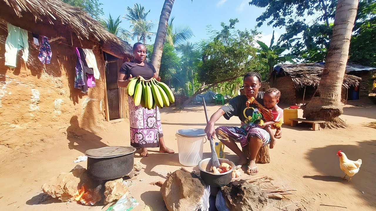 🍗 Authentic African Village Cooking | We Cooked Green Bananas & Chicken Feast for the Family 🔥