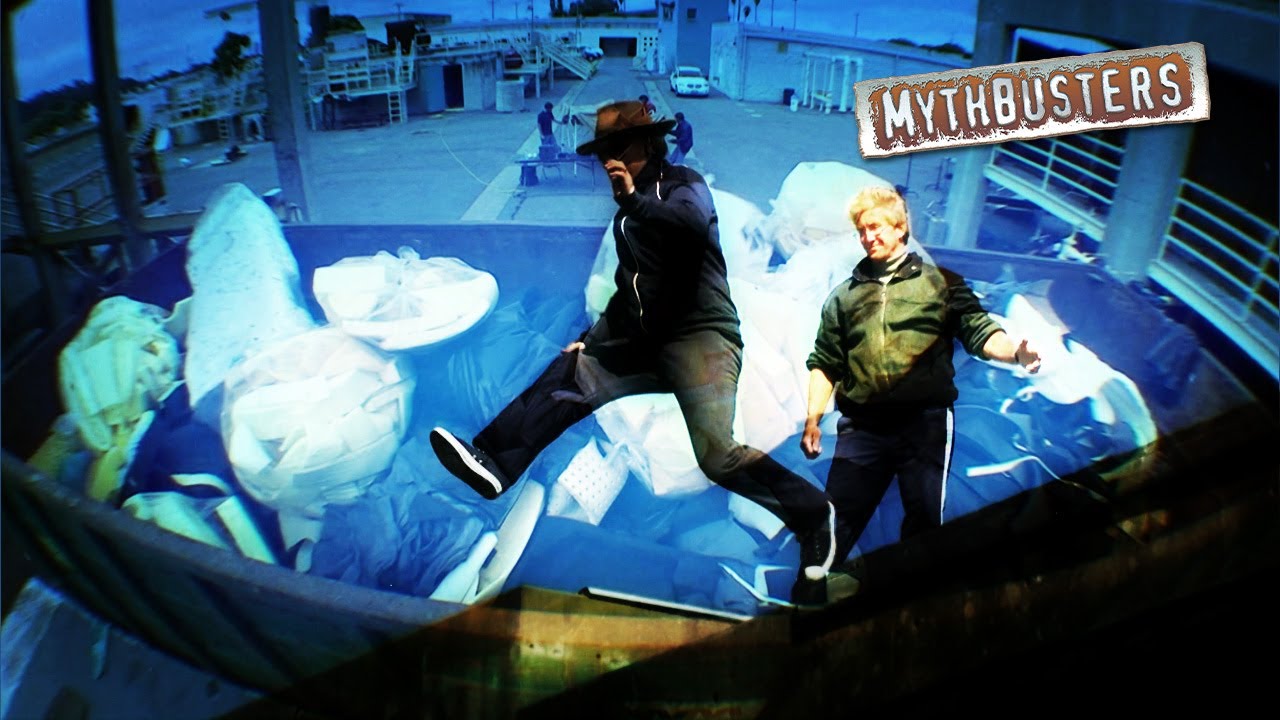 Can You Survive Jumping Into A Dumpster To Escape A Building? | MythBusters