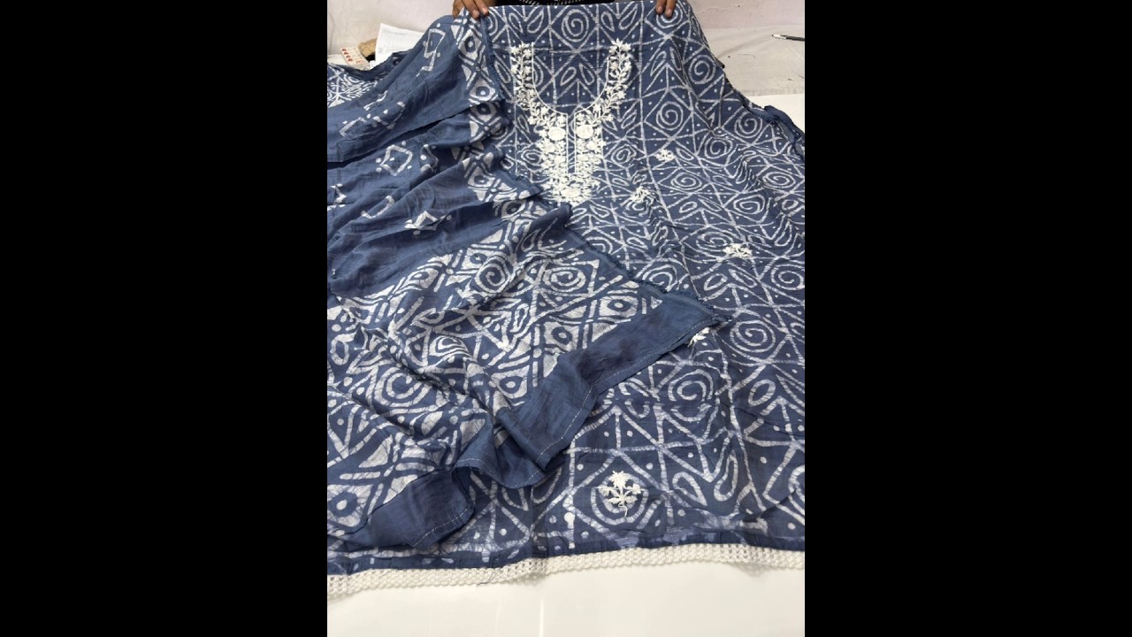 🌺Pure silk batiq shirt with tread work Designer dupatta Shantoon bottom 👌💗