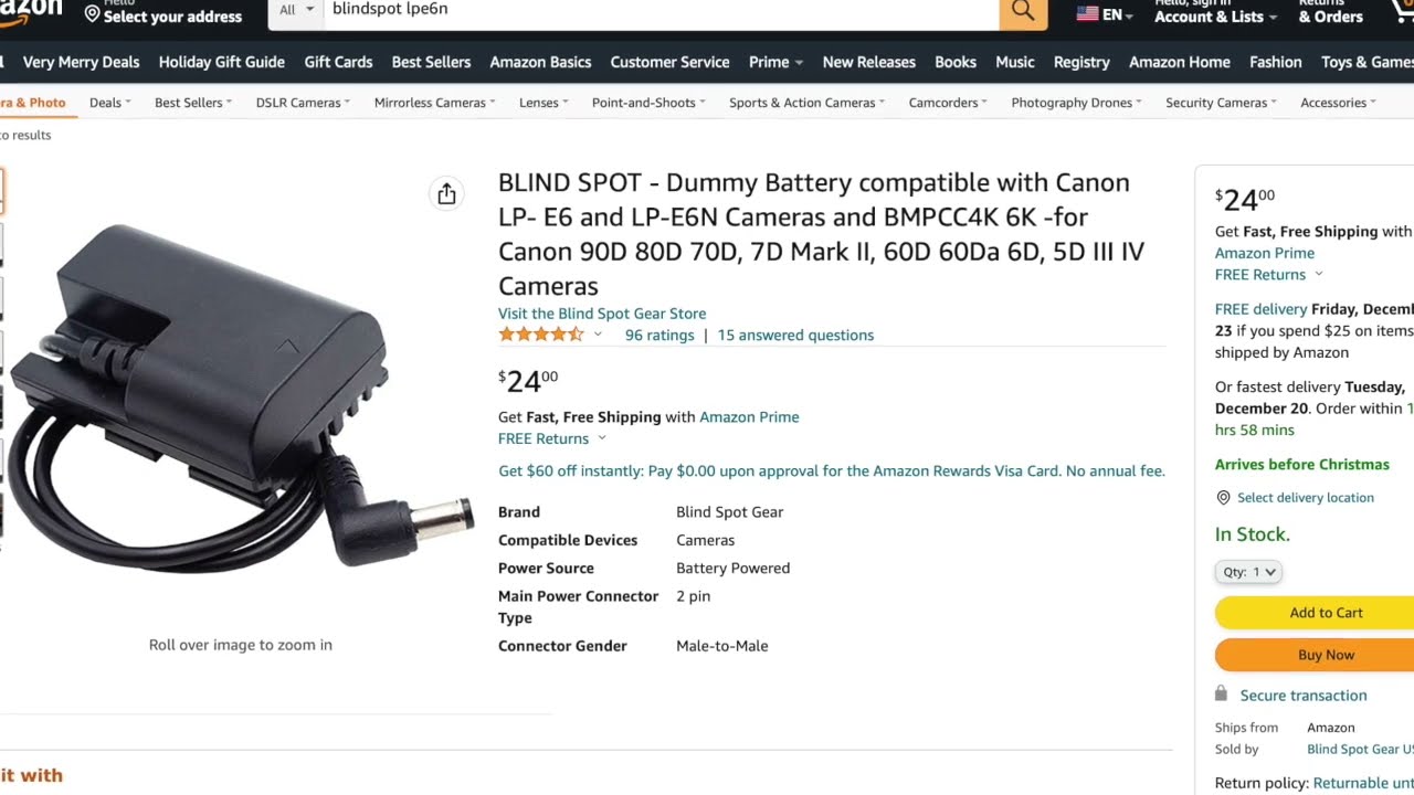 Blind Spot LP-E6 and E6N Dummy Battery for Canon EOS R Cameras Review and Tests