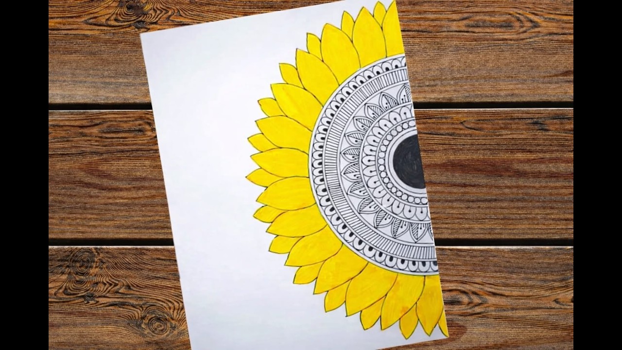 Half Sunflower Mandala Art For Beginner