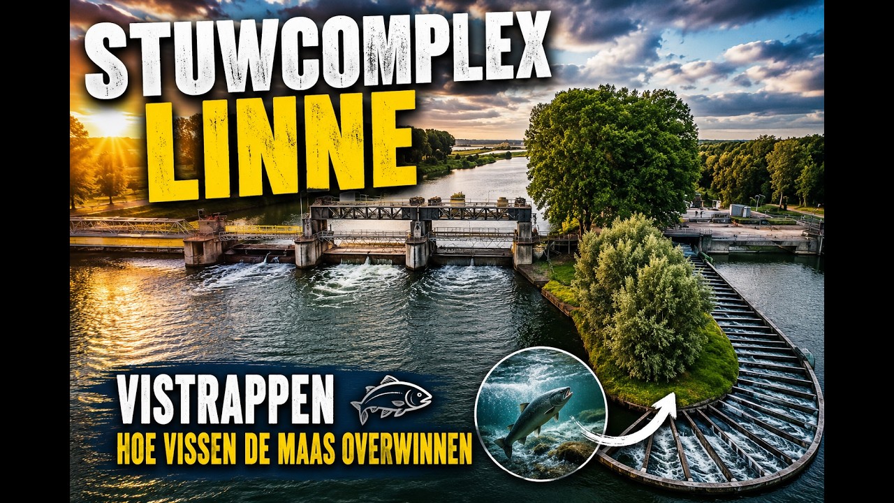Stuwcomplex Linne vanuit de Lucht | Vistrappen en de Maas in 4K