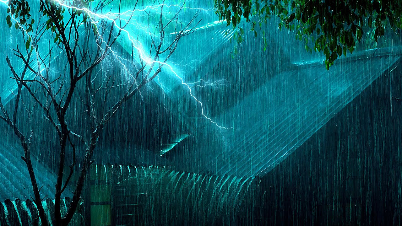 Say Goodbye to Insomnia with Heavy Rain & Roaring Thunder Sounds on Tin Roof in the Foggy Woods