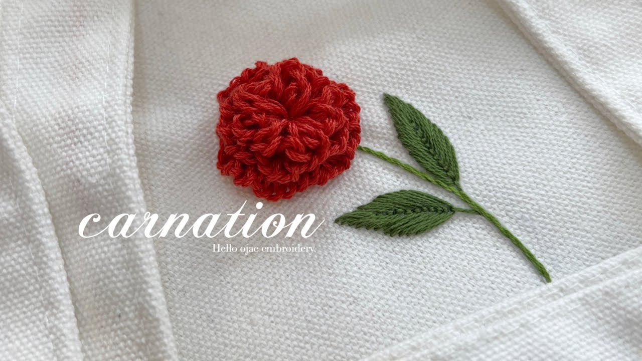 🪡 프랑스자수 l 카네이션자수 Carnation Hand Embroidery l 🌿