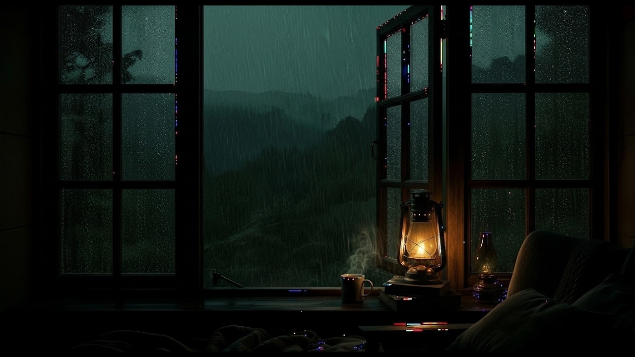 Slow Night Rain Outside the Window | Calm, Bedroom Dim Atmosphere for Restful Sleep