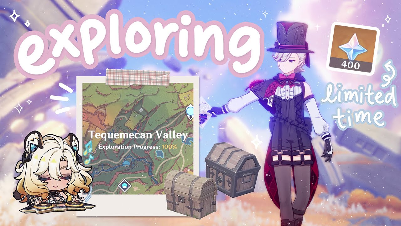 farming for the limited time 400 extra primogems 𝜗𝜚⋆₊˚.&deg; ༘ ✨ explore 100% tequemecan valley with me