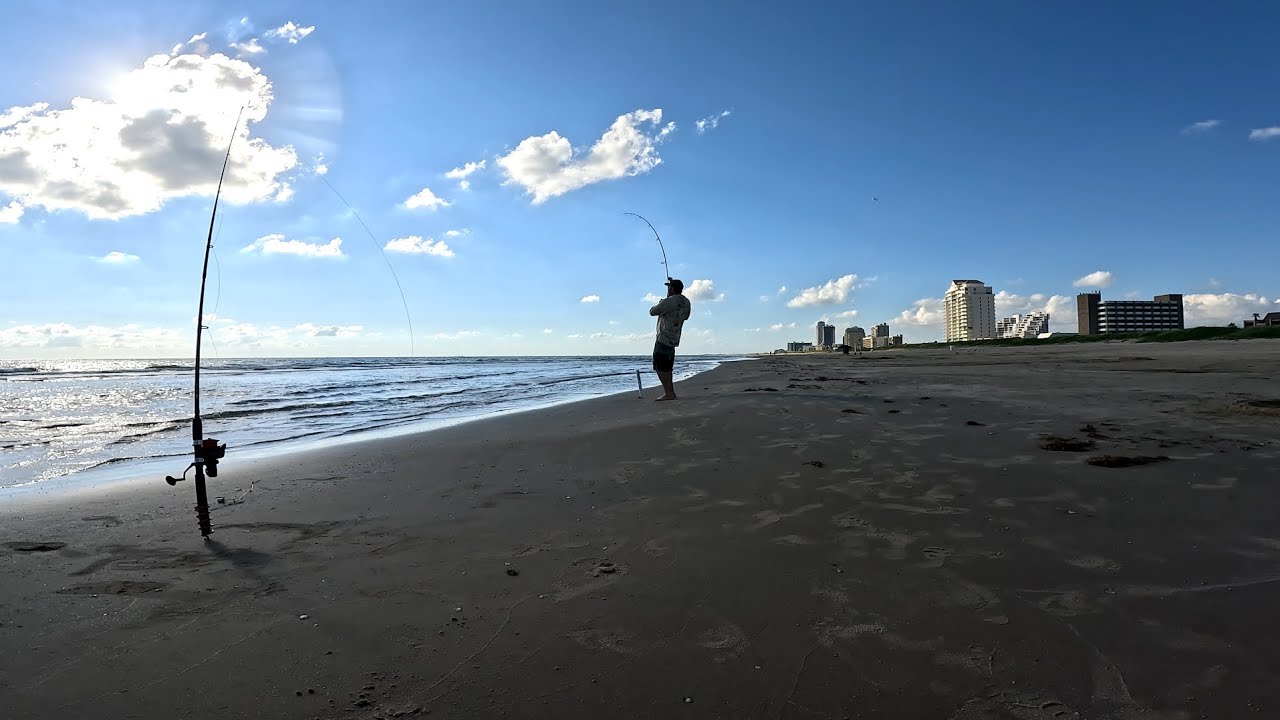 surf fishing South Padre Island, TX, for the first time!! ( Shark sighting at SPI)