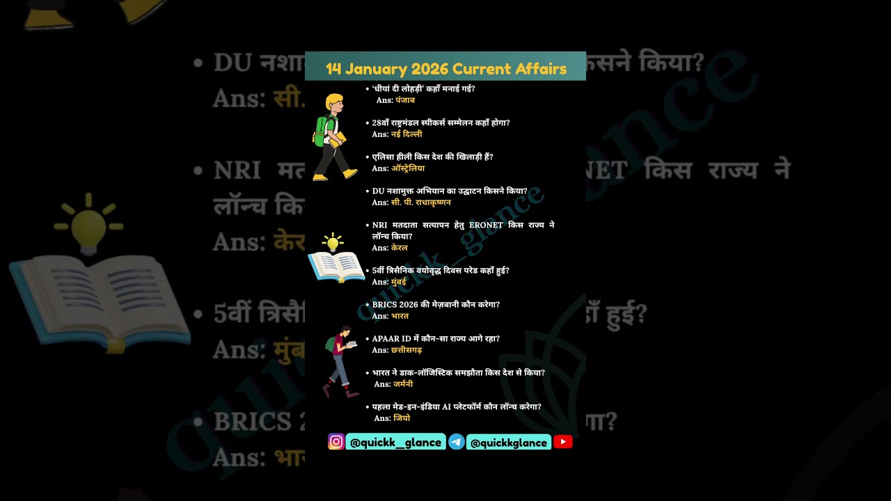 14 January 2026 | Today Current Affairs | English Current Affairs Chart | Important CA |