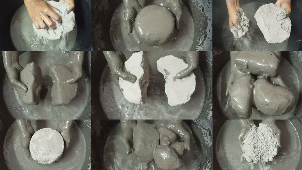 Soft Dusty Pure Cement Crumbling+Dipping+Pouring in💦+on Paste & Long Paste Mixing/Playing ASMR #1173