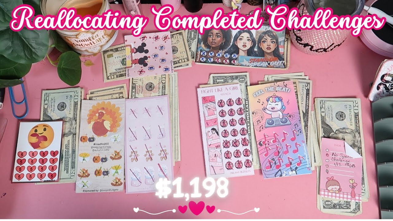 Reallocating $1,198 Of My Completed Savings Challenges #cashenvelopesystem #budgets #cashplanning