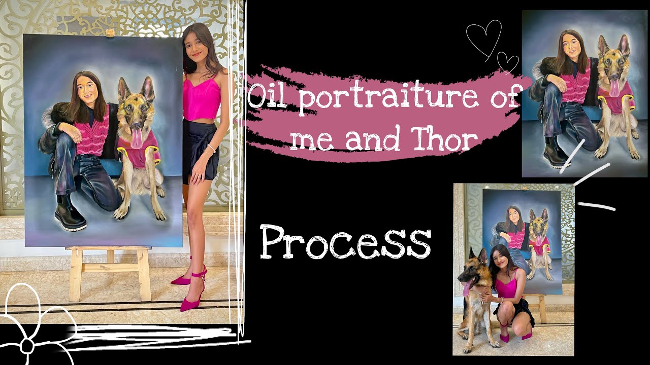 Making a realistic oil portrait of my pet and me | Process | Pet portrait| Self Portrait