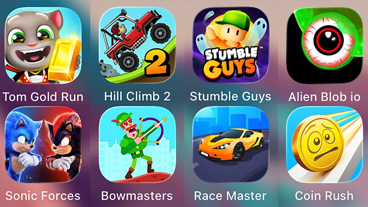 Bowmasters,Stumble Guys,Tom Gold Run,Sonic Forces,Coin Rush,Alien Blob io,Hill Climb 2,Race Master