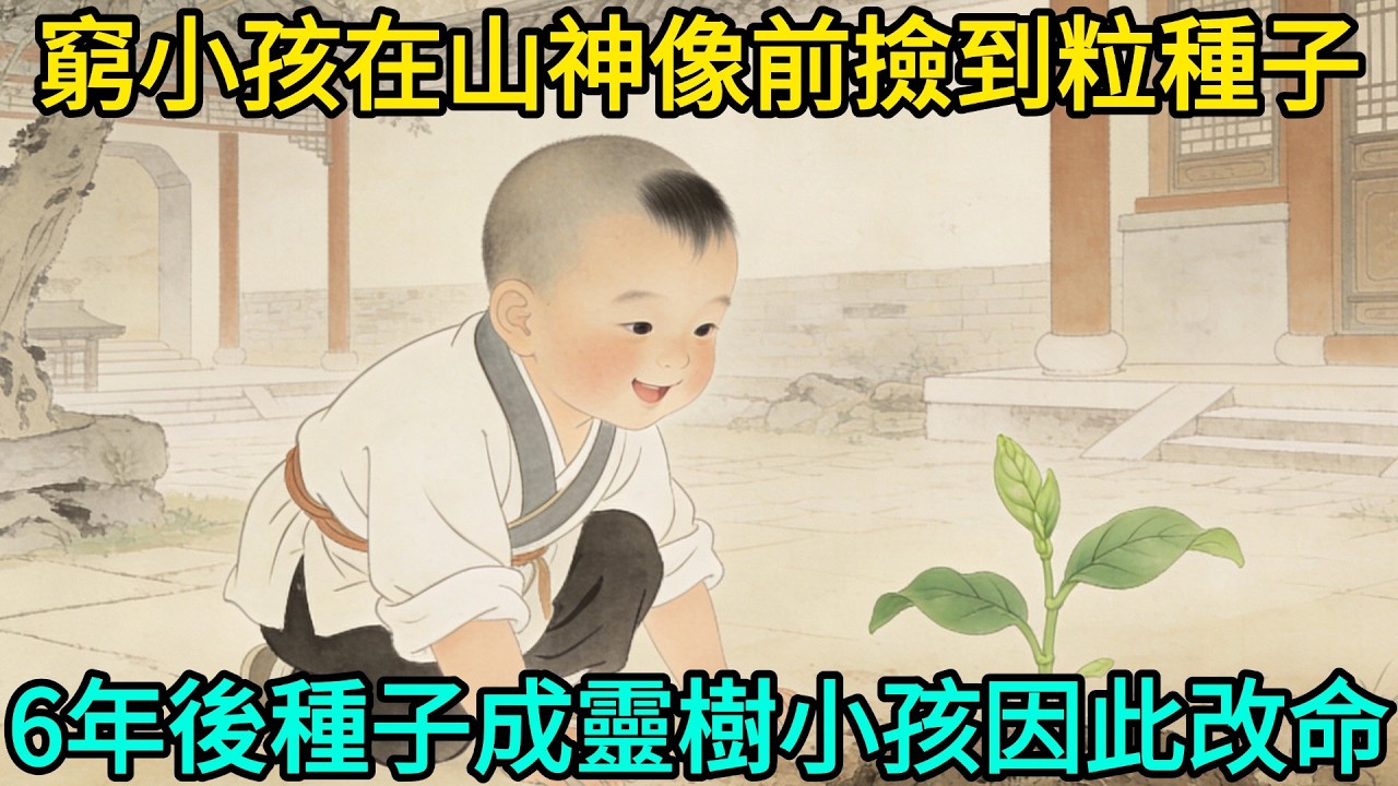 8歲窮小孩在山神像前撿到一粒種子，順手將其種下，時常對種子吐露心聲，不料6年後種子長成靈樹，小孩因此改命#民間故事 #故事頻道 #感人故事 #情感