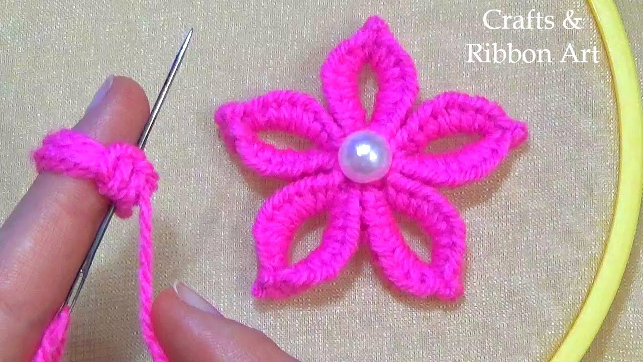 Amazing Trick with Finger - Super Easy Woolen Flower Making Ideas - Hand Embroidery Flower Design