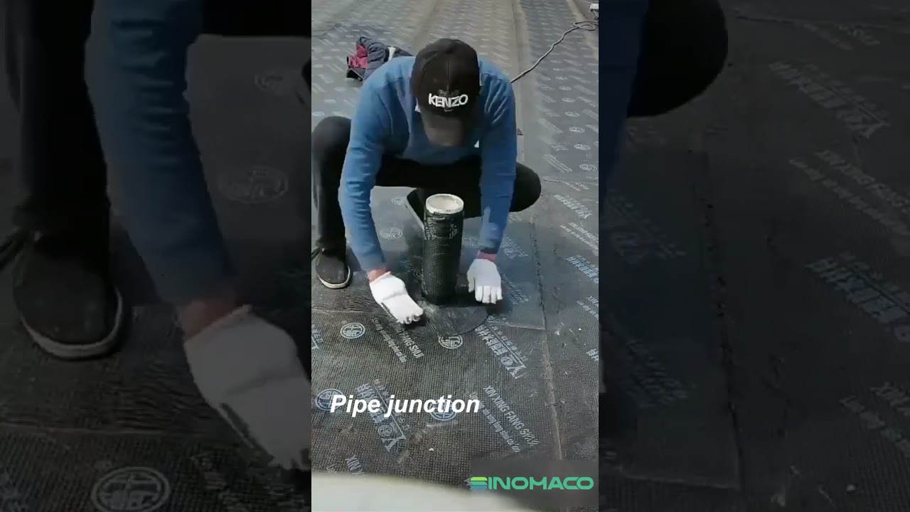 Fire torch bitumen membrane for roofing pipe junction treatment #sinomaco #waterproofingsolutions