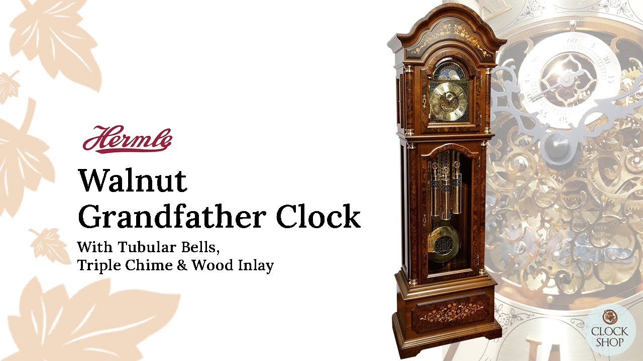220cm Walnut Grandfather Clock With Tubular Bells, Triple Chime & Wood Inlay By Hermle