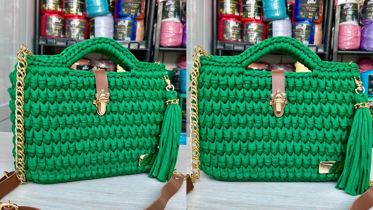 LINDA BOLSA DE CROCHÊ COM FIO DE MALHA FÁCIL NÍVEL INICIANTES COM PADRÃO FANTASIA