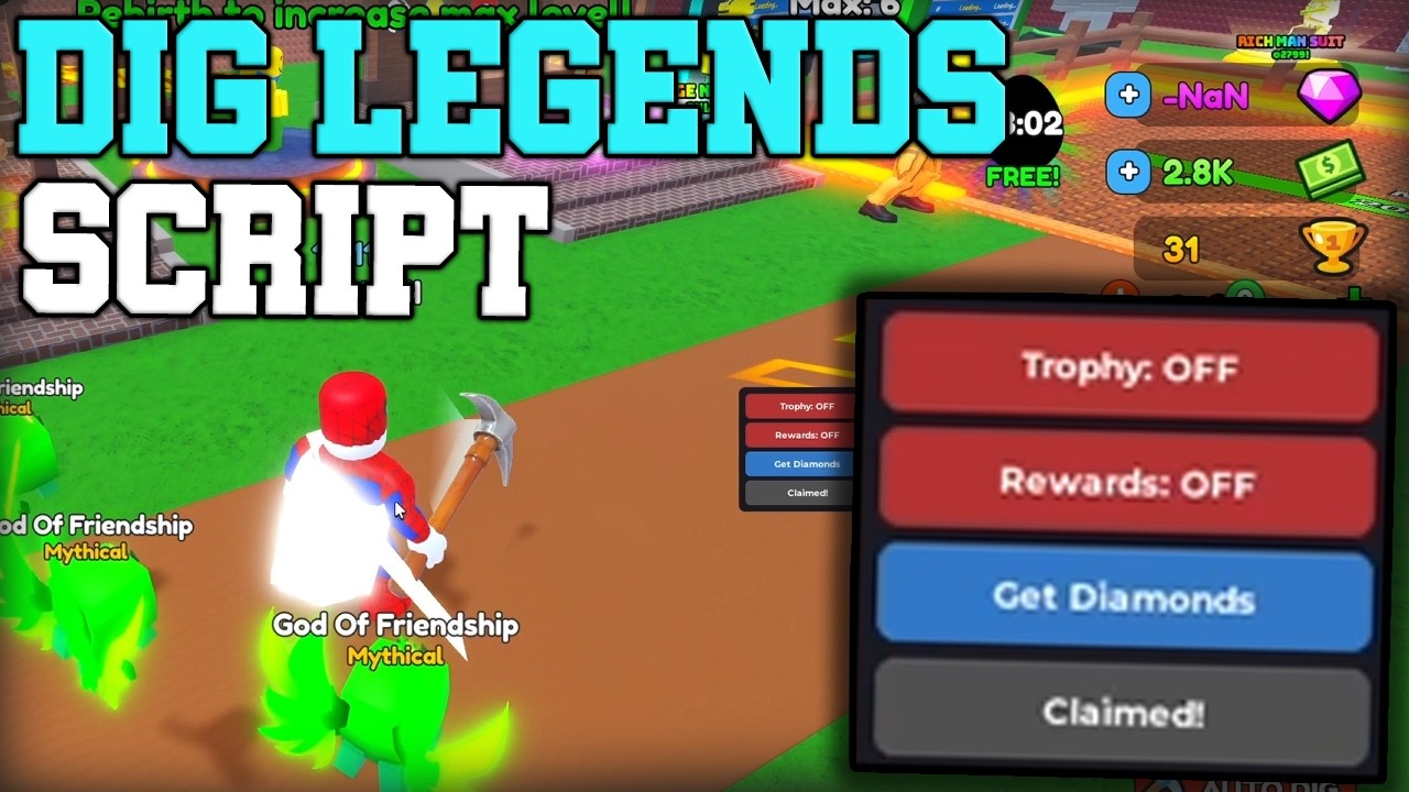 [🎖️S1] Dig Legends OP Script Infinite Diamonds, Trophies - Roblox