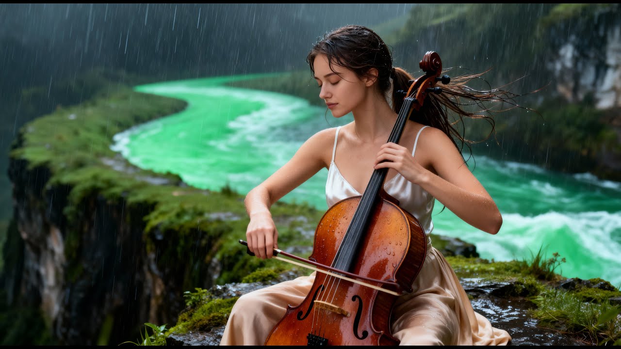 🎻🎹 Cello & Piano in Emerald River Rain – Emotional Music for Sleep & Relaxation