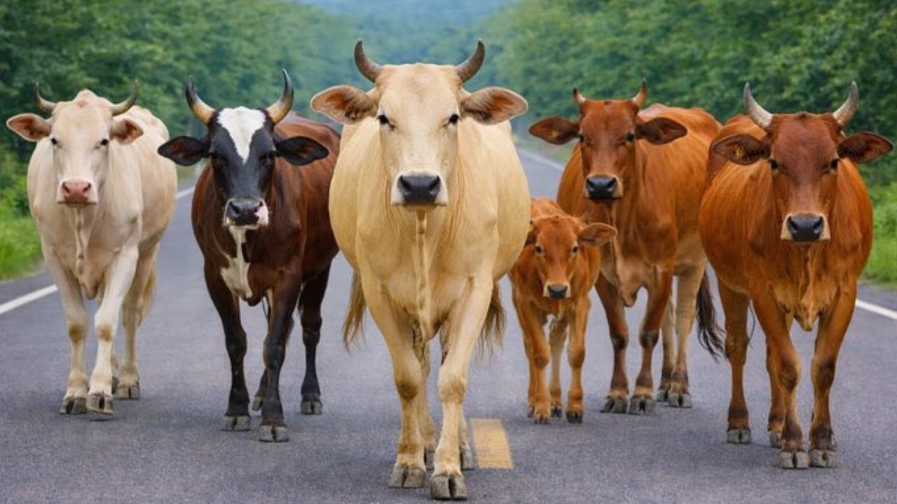 Pengembala Menggiring sapi lembu jinak menuju kandang, Suara Sapi Moo, Sapi Lucu berkawanan di jalan