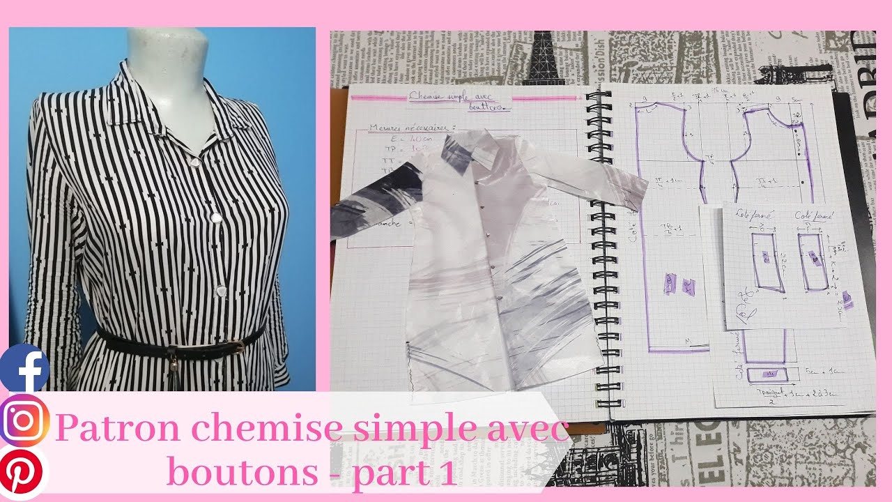 Patron chemise 🎀 simple avec boutons pour femme.