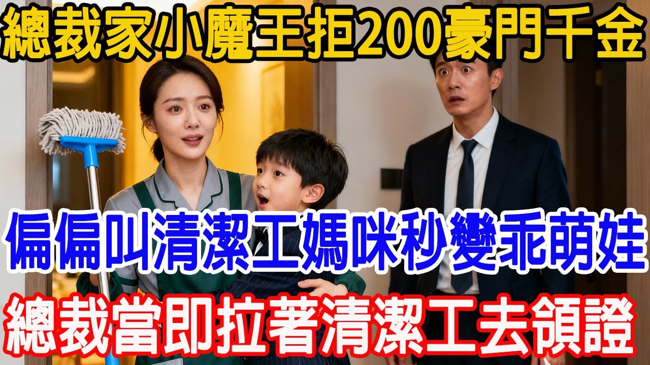 【一口氣看完】總裁家的混世小魔王拒絕200個豪門千金，偏偏賴上樸素清潔工叫媽咪秒變乖萌娃，總裁當即拉著清潔工去領證，寵她寵到沒邊！#故事頻道 #故事樹洞 #情感故事 #原創