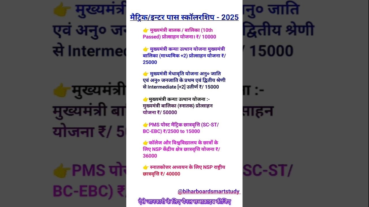मैट्रिक/इन्टर पास स्कॉलरशिप - 2025//Matriculation/Intermediate Pass Scholarship - 2025 #Scholarship