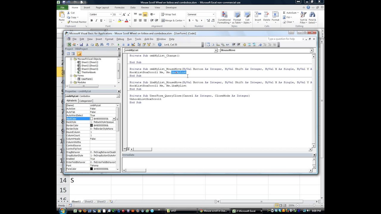 Пользовательские формы Excel VBA №22. Используйте колесо прокрутки мыши для выпадающего списка! П...