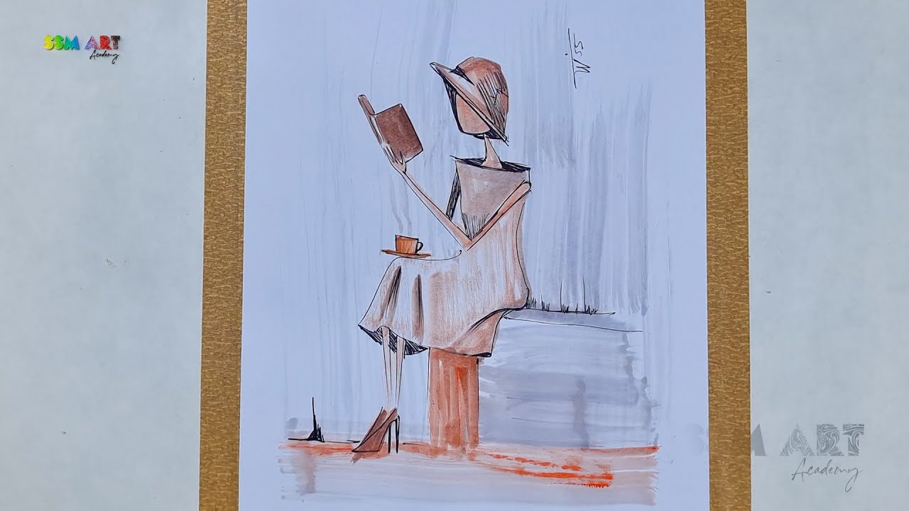 Easy Watercolor Sketch Tutorial Woman Reading With Coffee  Ssm Art Academy 2025 1