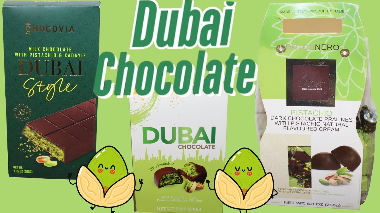 Chocovia Dubai Style, Bind Dubai Chocolate and Olivia Chocolate Pistachio Dark Chocolate Pralines