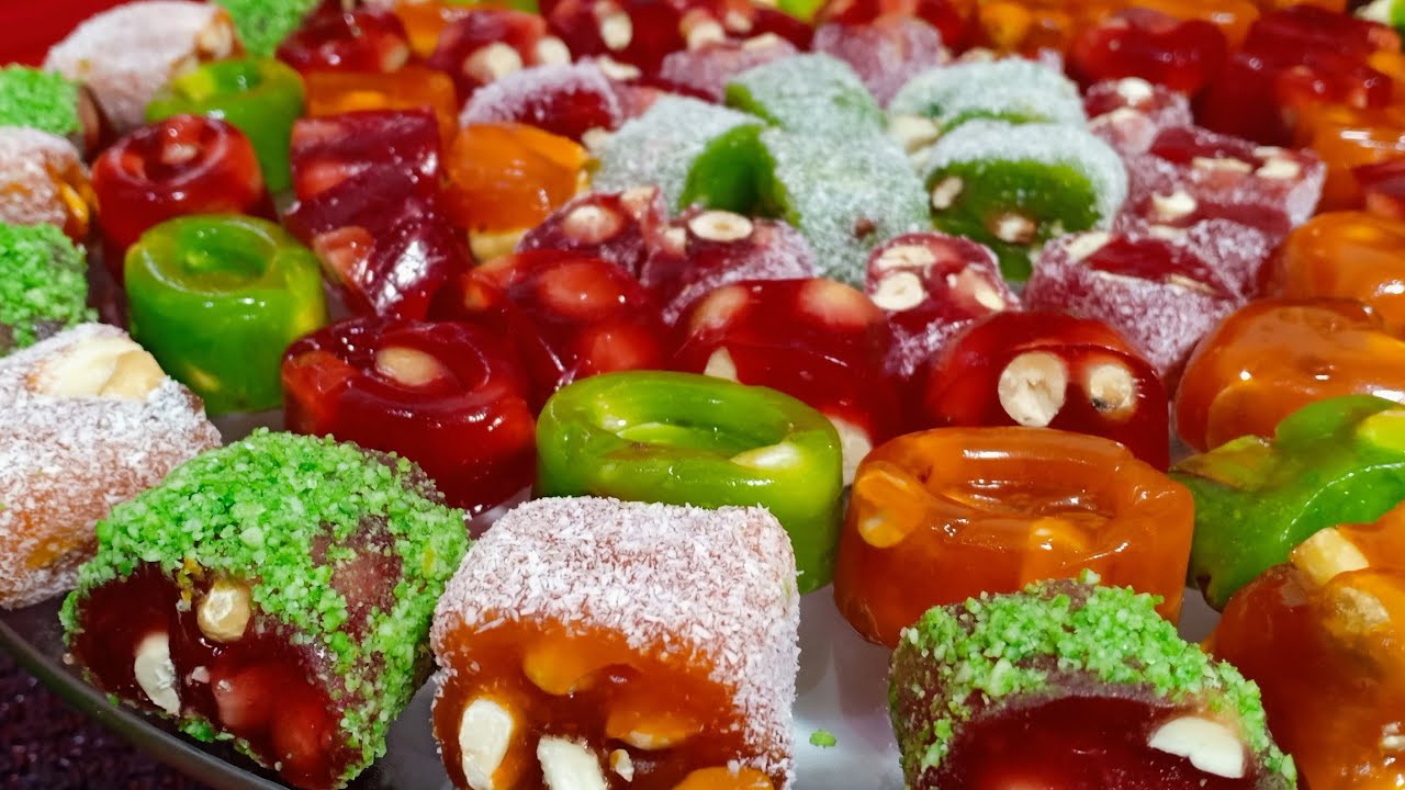 #حلوة_الحلقوم الاصليه بدون جيلاتين ناجحه من اول تجربه والبنه رهيبه😋#halkoum #راحه_الحلقوم #حلقوم