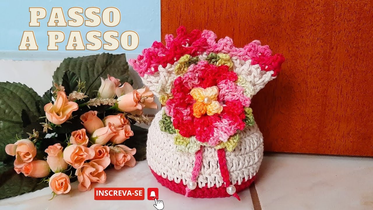 PESO DE PORTA COM FLOR PICÔ EM CROCHÊ-LINDO,ECONÔMICO E FACIL DE FAZER-#crochê  #semprecirculo